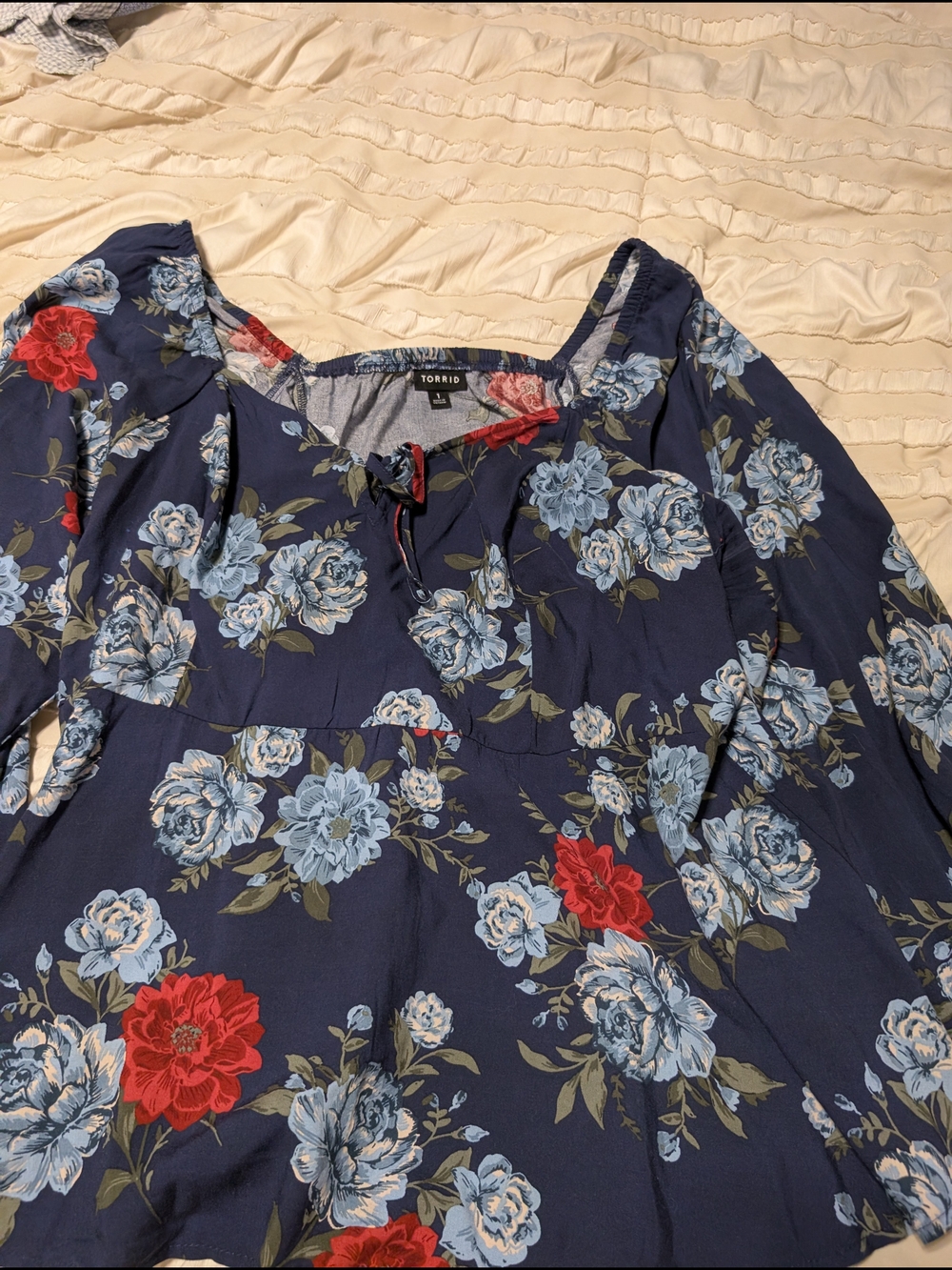 torrid Navy Floral Blouse with Light Blue and Red Flowers